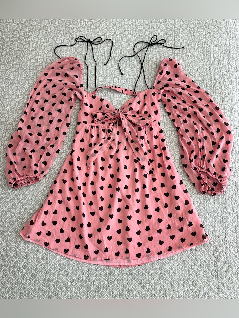 For Love & Lemons Tallulah Swing Mini Dress Silk Pink Hearts Coquette Size S - Picture 9 of 16